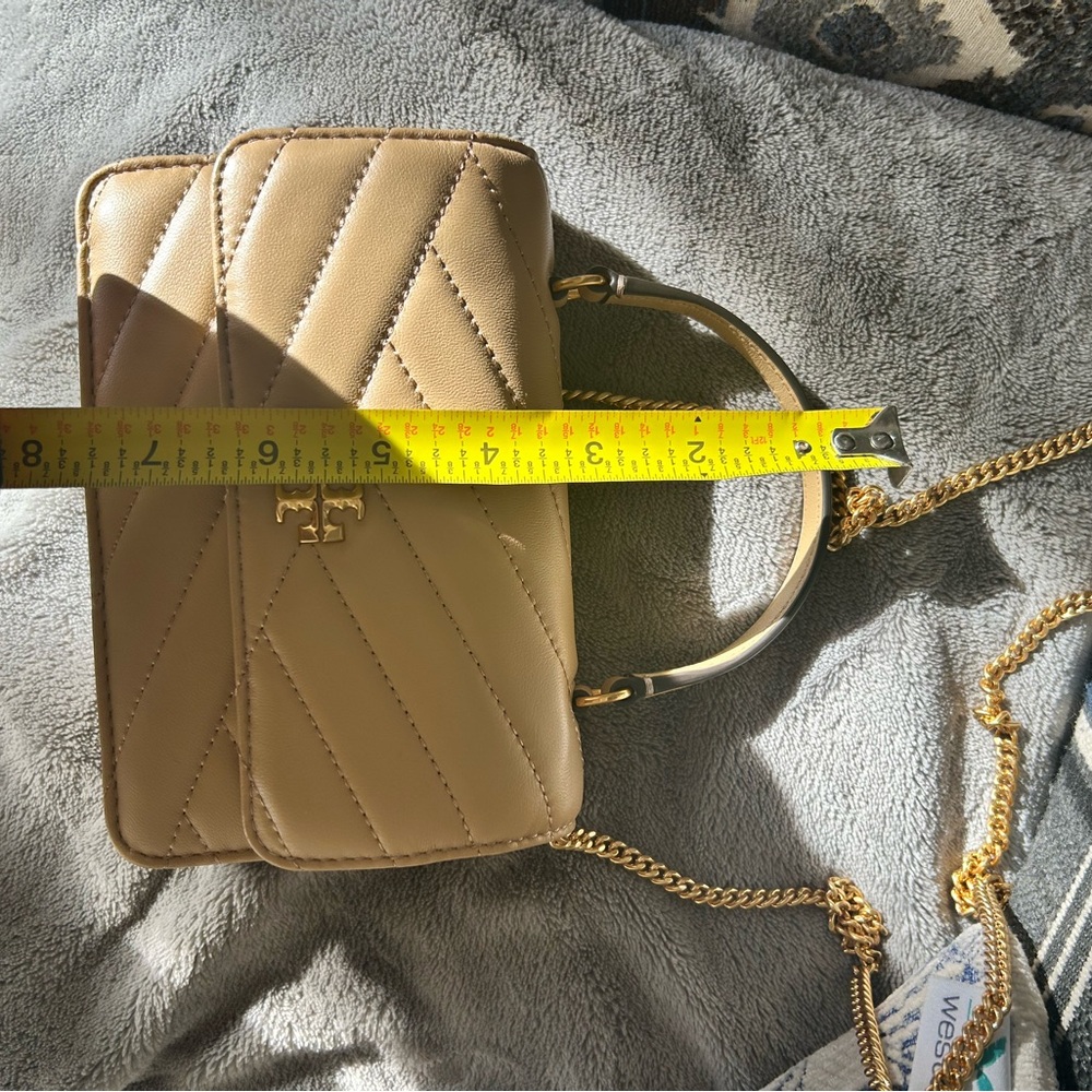 Tory Burch Kira Chevron Mini Top Handle Chain Wallet Desert Dune - Picture 7 of 7